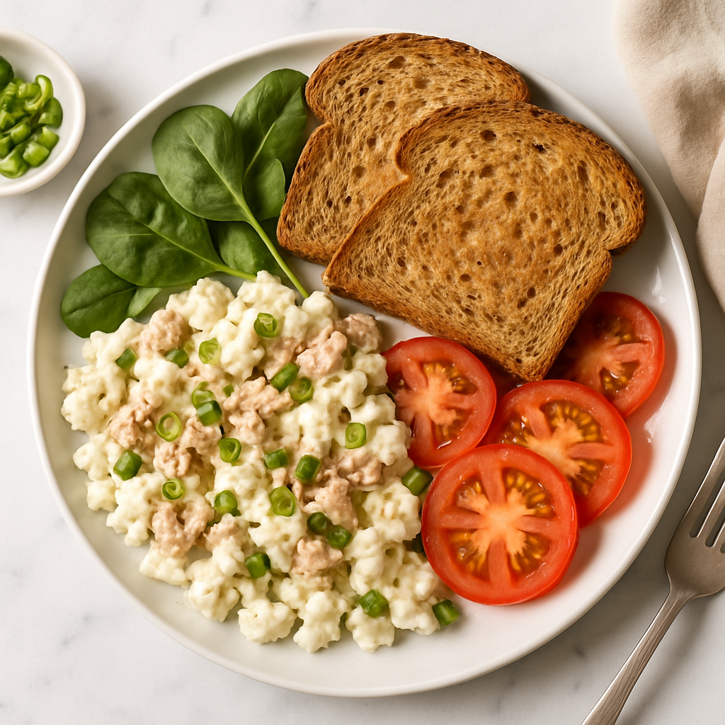 Low Fat Tuna and Egg White Scramble with Whole Grain Toast