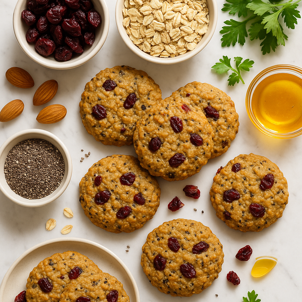 Low Sugar Breakfast Cookies with Chia Seeds and Dried Cranberries