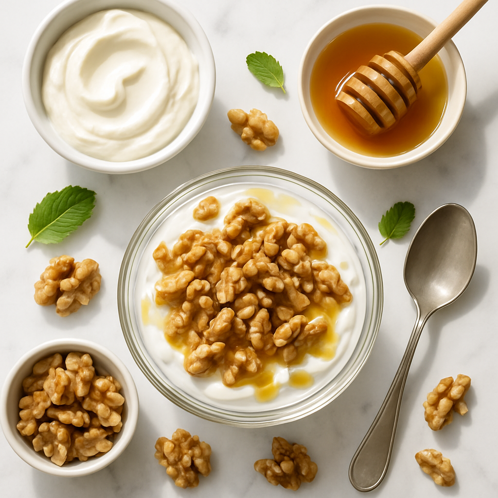 Low Sugar Greek Yogurt Parfait with Walnuts and Honey