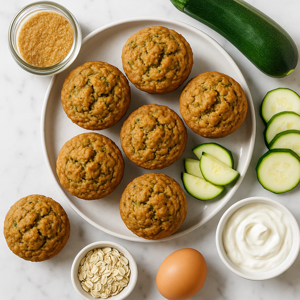 Low Sugar Whole Wheat Zucchini Breakfast Muffins with Greek Yogurt