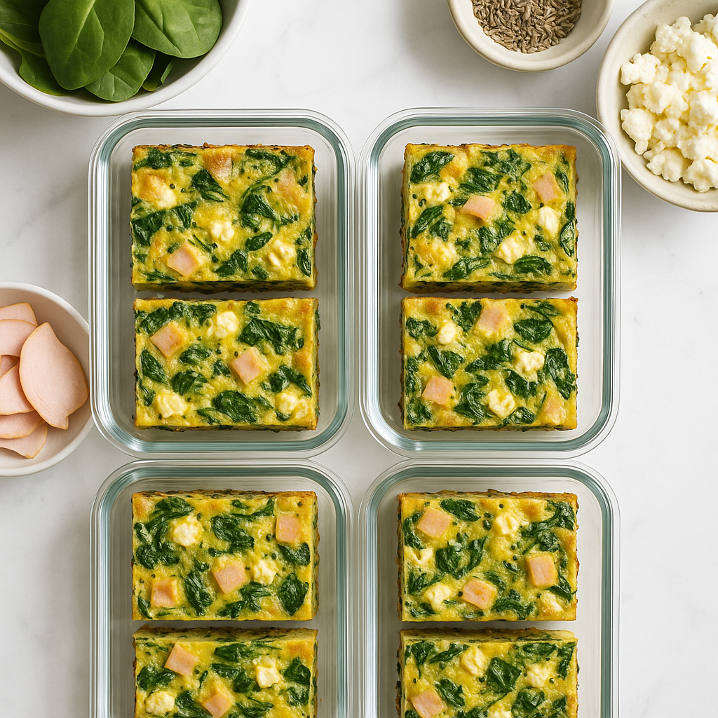 Make Ahead Breakfast Quiche for Meal Prep with Spinach, Turkey and Feta