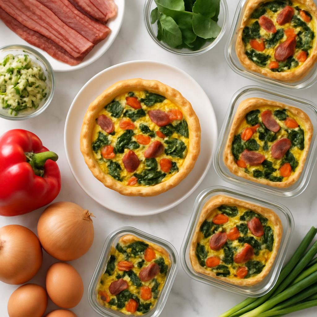 Make Ahead Breakfast Quiche for Weekly Meal Prep with Turkey Bacon and Vegetables