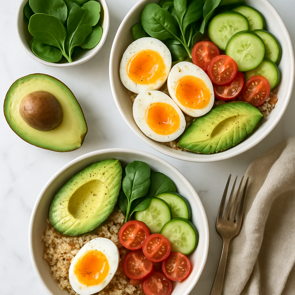 Make Ahead Quinoa Breakfast Bowls with Soft Boiled Eggs and Avocado