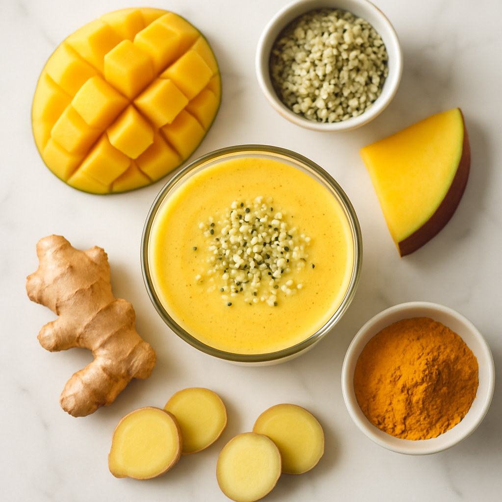 Mango Turmeric Breakfast Smoothie Dairy Free with Hemp and Ginger