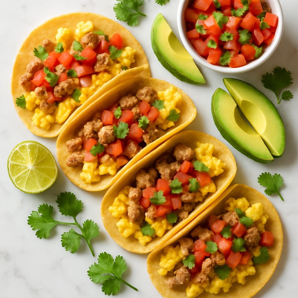 Mexican Breakfast Tacos with Chicken Sausage and Fresh Tomato Salsa