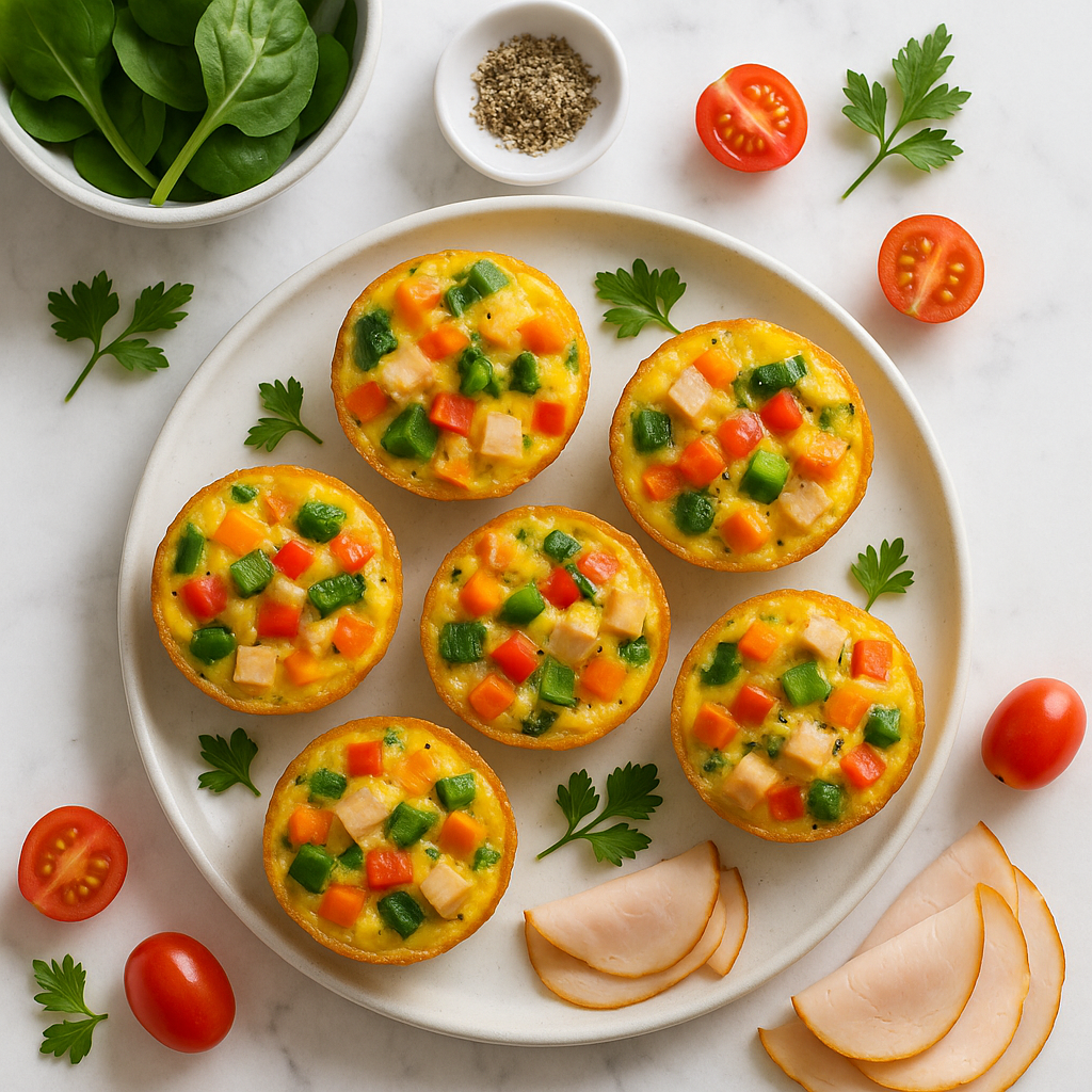 Mini Breakfast Quiche Bites with Turkey and Vegetables