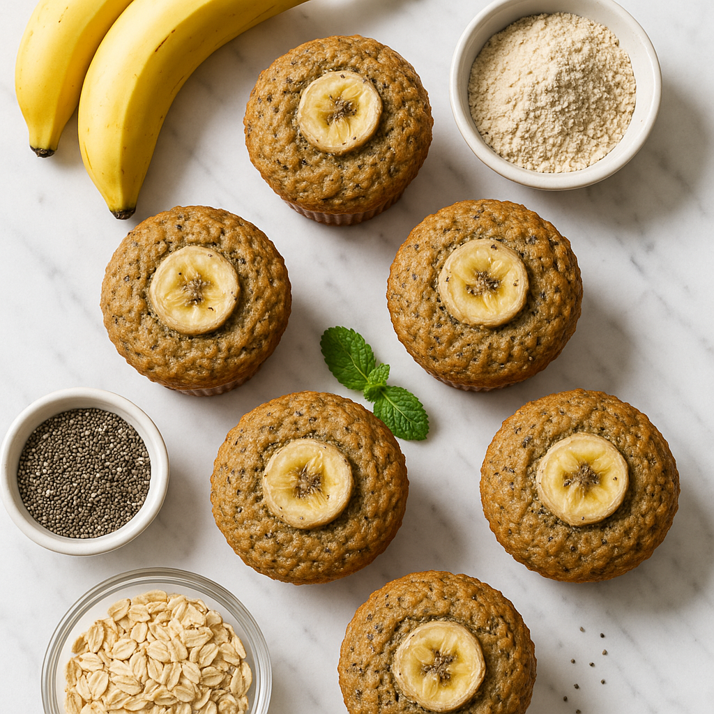 Moist Banana Breakfast Muffins with Chia Seeds and Oat Flour