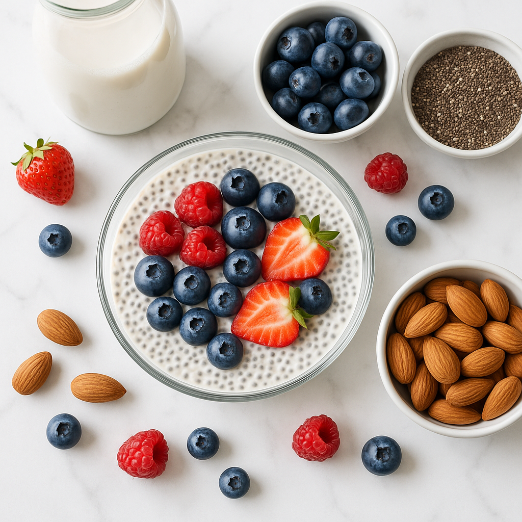 Overnight Chia Seed Pudding with Almond Milk and Berries