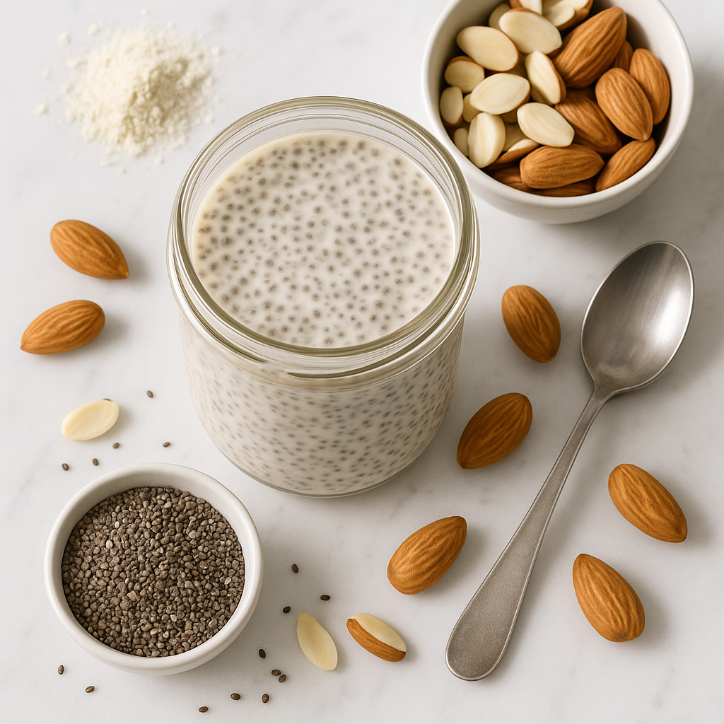 Overnight Chia Seed Pudding with Almond Milk and Vanilla Protein Boost
