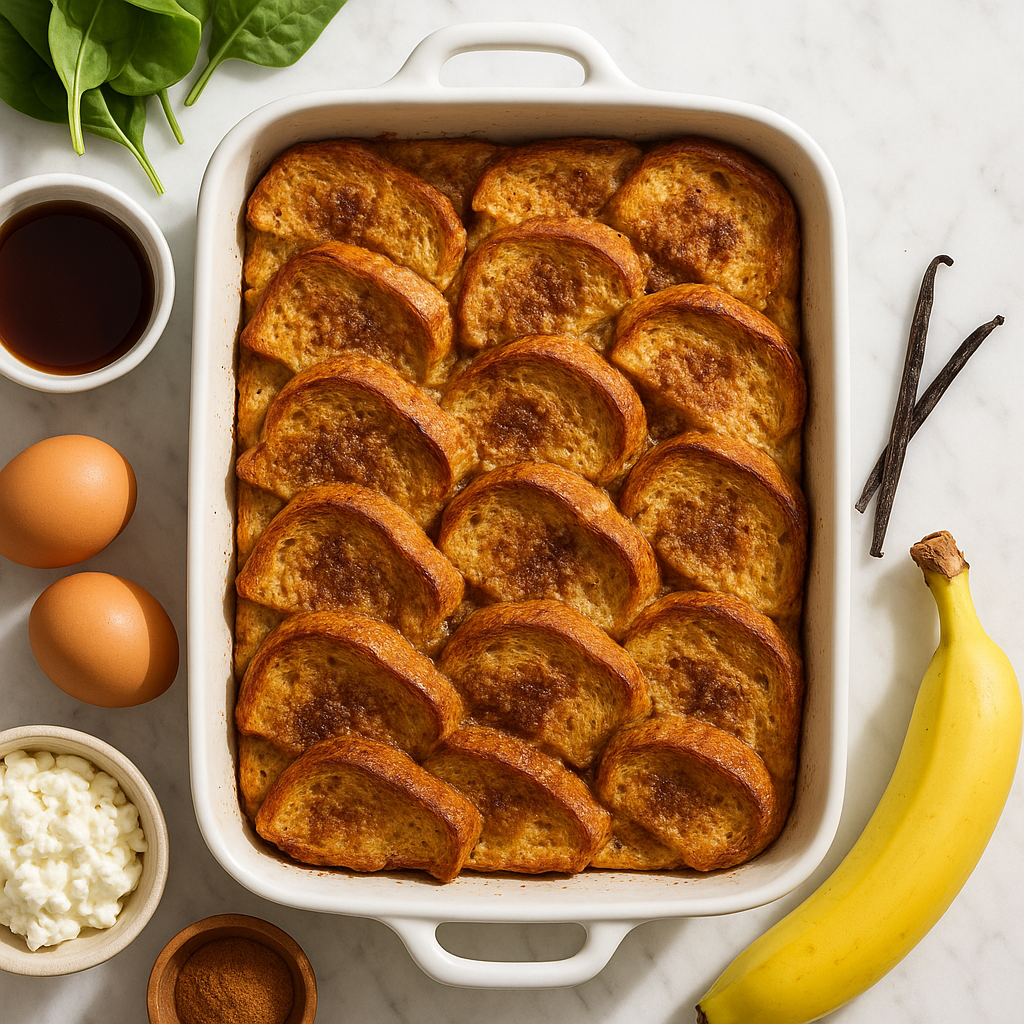 Overnight French Toast Bake with Cinnamon and Vanilla (High-Protein, Lower Sugar)
