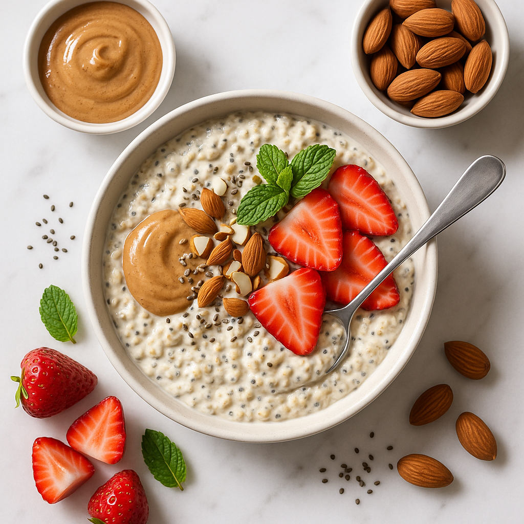 Creamy Overnight Oats with Chia Seeds and Almond Butter