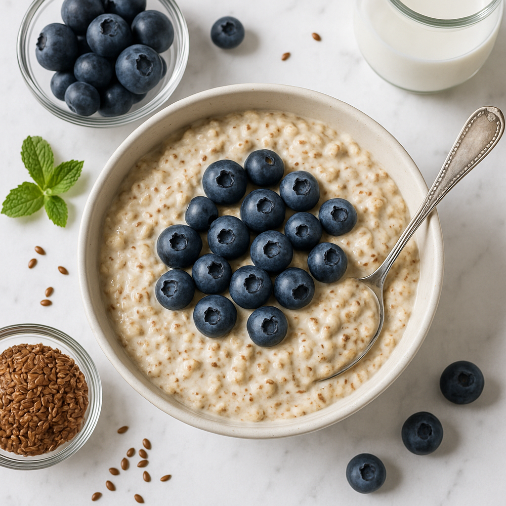 Overnight Oats with Flaxseed and Blueberries (High-Protein, Low-Sugar)