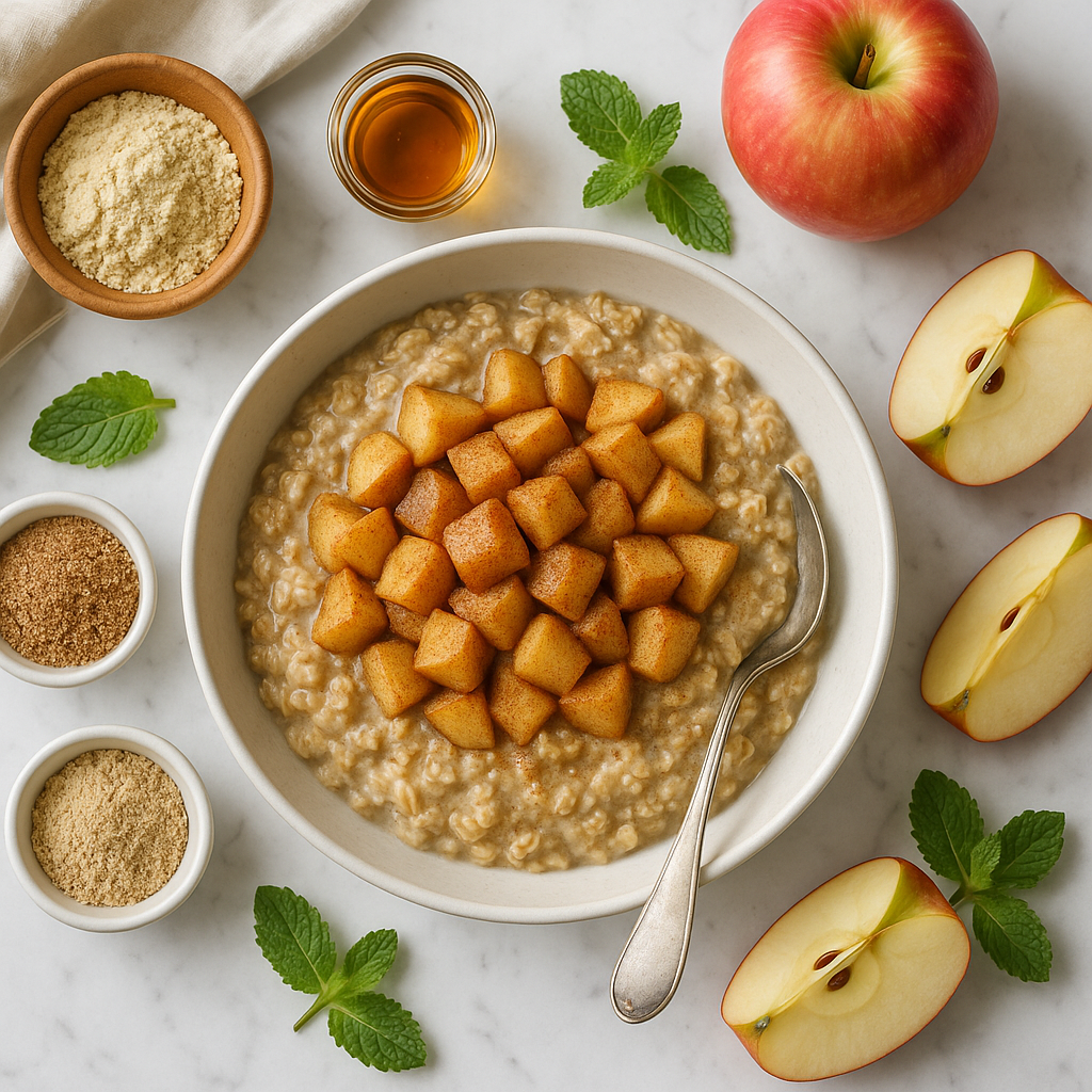 Overnight Slow Cooker Cinnamon Apple Oatmeal with Flaxseed and Vanilla Protein