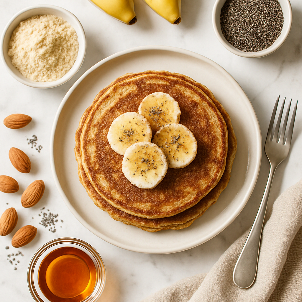 Paleo Banana Almond Flour Pancakes Dairy Free with Cinnamon and Chia