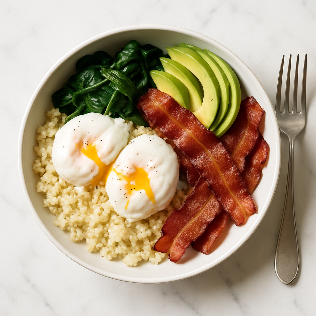 Paleo Breakfast Bowl with Cauliflower Rice and Poached Eggs