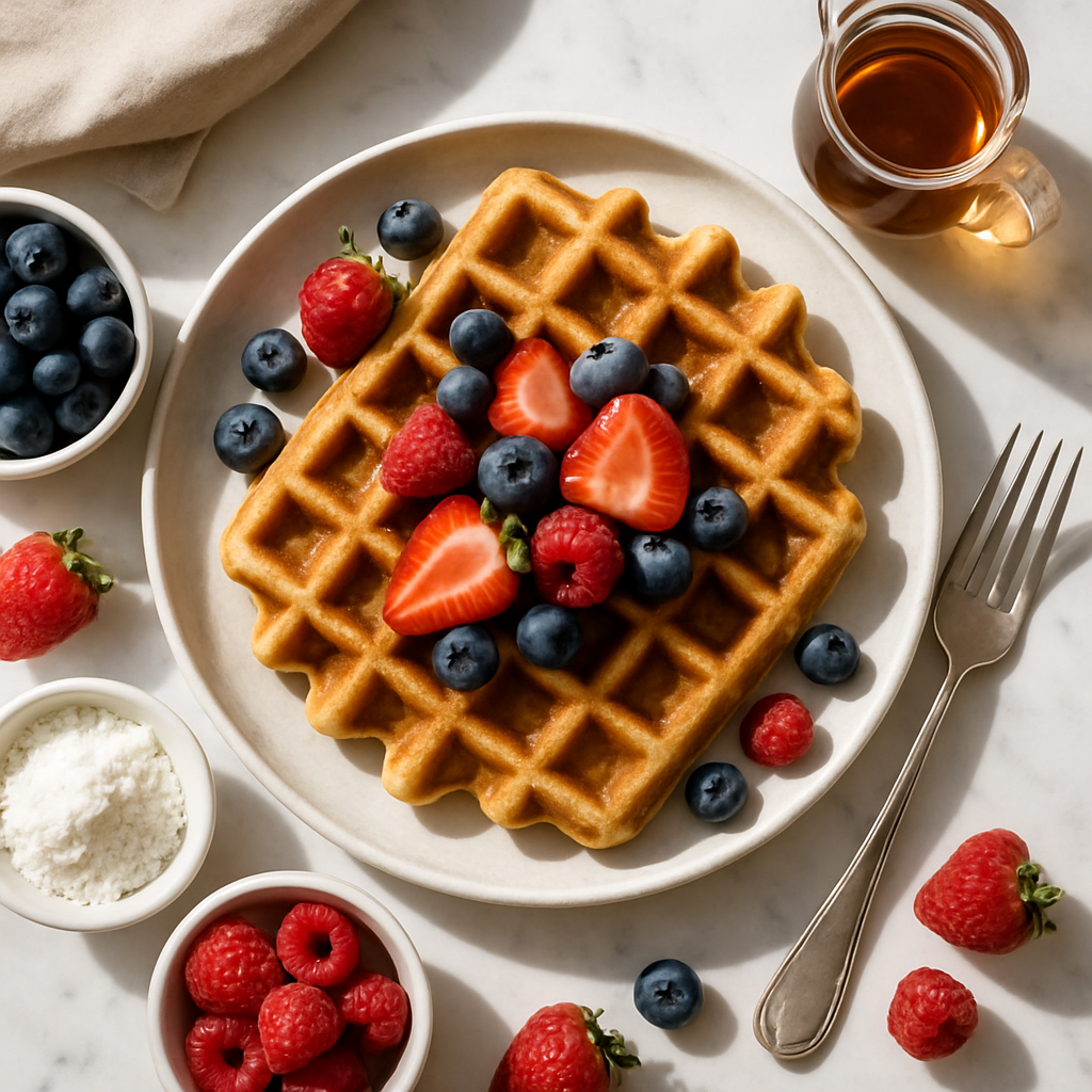 Paleo Coconut Flour Waffles with Fresh Berries