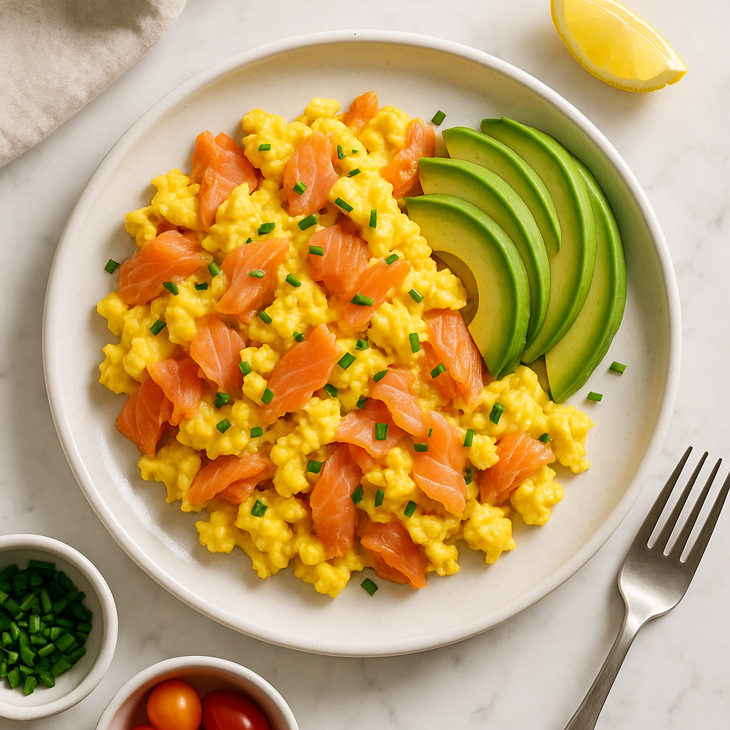 Paleo Smoked Salmon Egg Scramble with Avocado