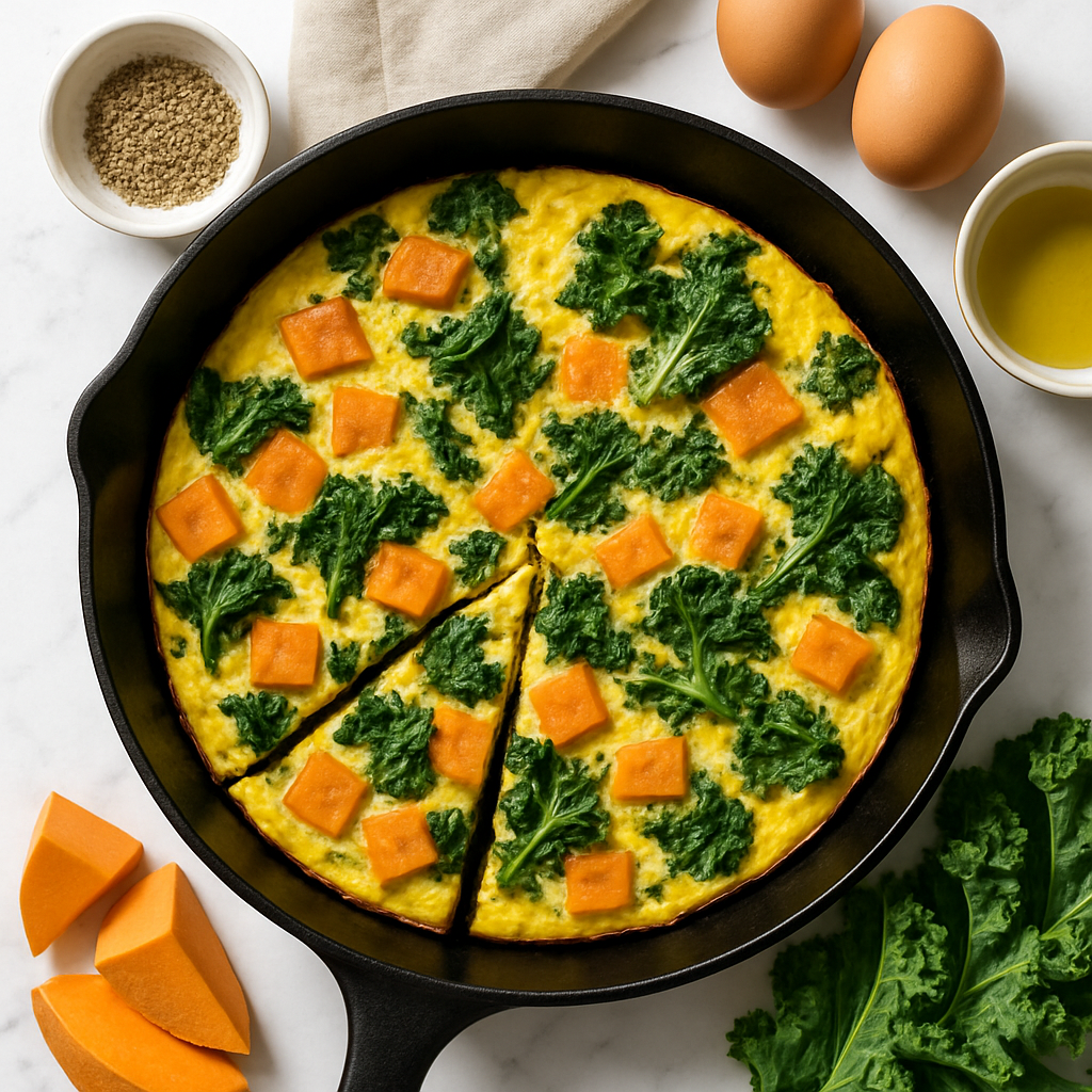 Paleo Sweet Potato and Kale Egg Frittata (Low Calorie, High Protein)
