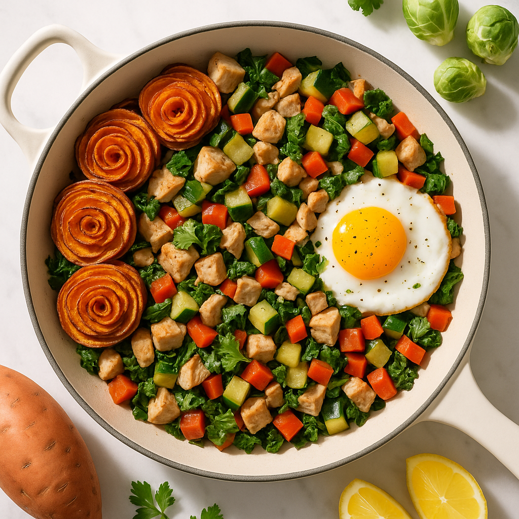 Paleo Turkey and Vegetable Breakfast Hash with Crispy Sweet Potato