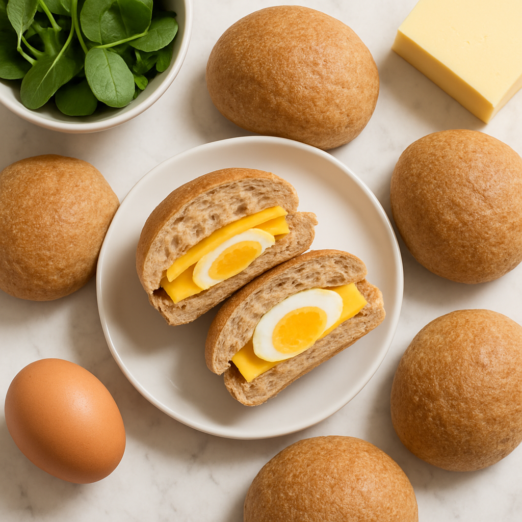 Whole Wheat Pandesal with Cheese and Egg Filling