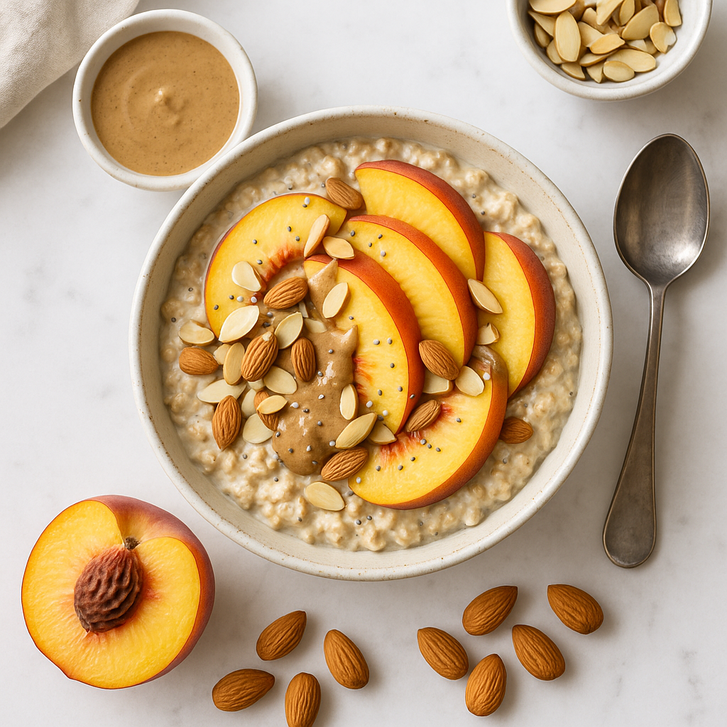 Peach Almond Butter Overnight Oats (Vegan, High Protein)