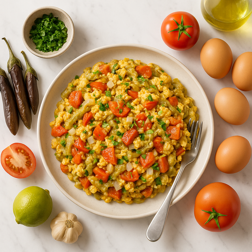 Poqui Poqui Roasted Eggplant Tomato Egg Filipino Recipe with Extra Protein