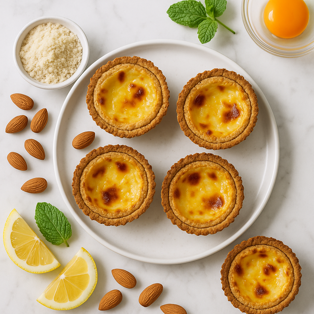 Portuguese Egg Tarts Low Sugar Homemade Recipe with Almond Flour Crusts