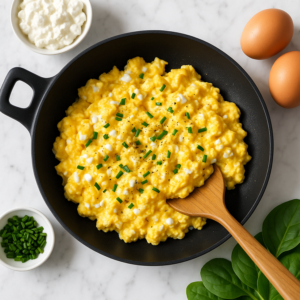 Quick Cottage Cheese Scrambled Eggs High Protein Skillet