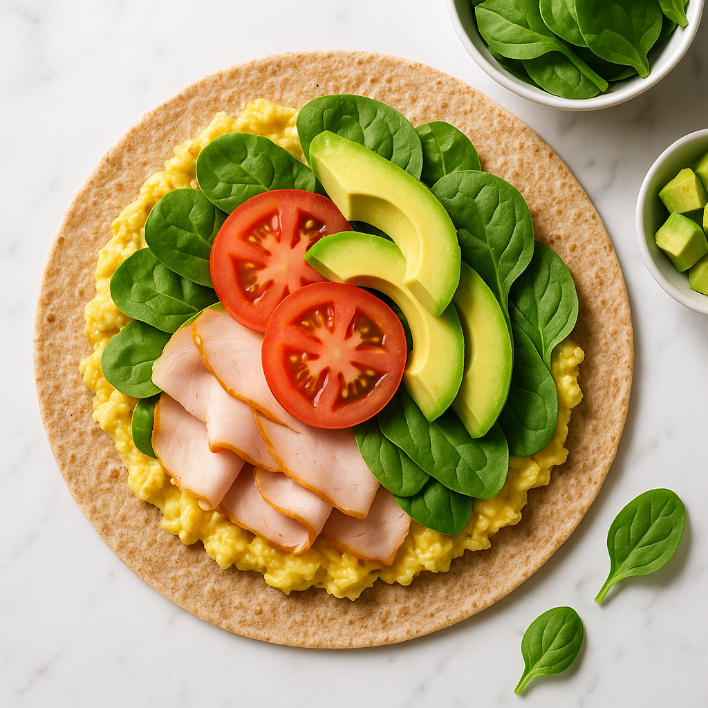 Quick Turkey and Egg Breakfast Wrap with Whole Wheat Tortilla