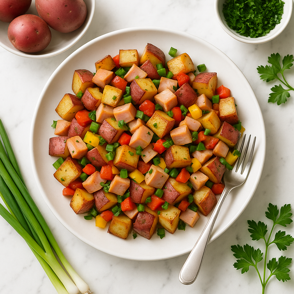 Red Potato Breakfast Cubes with Smoked Turkey and Peppers