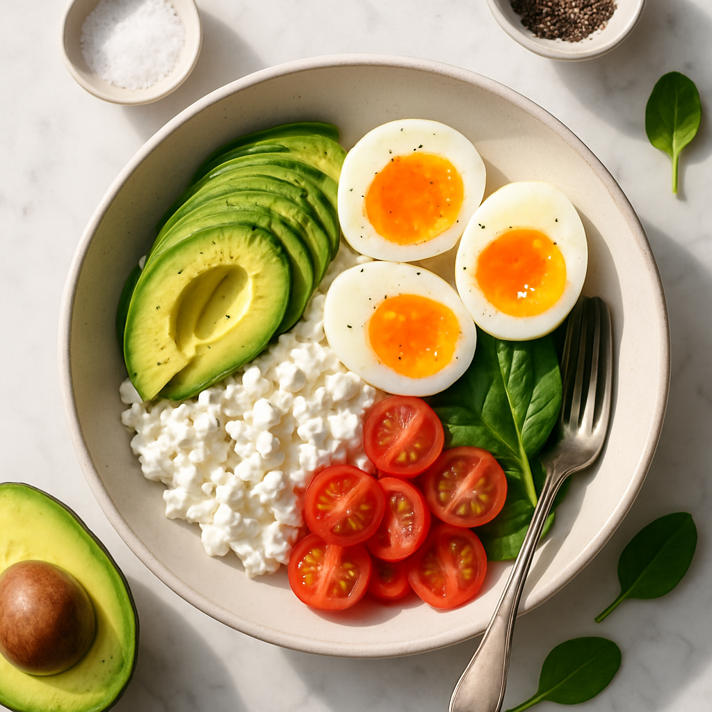 Savory Cottage Cheese Breakfast Bowl with Avocado and Eggs