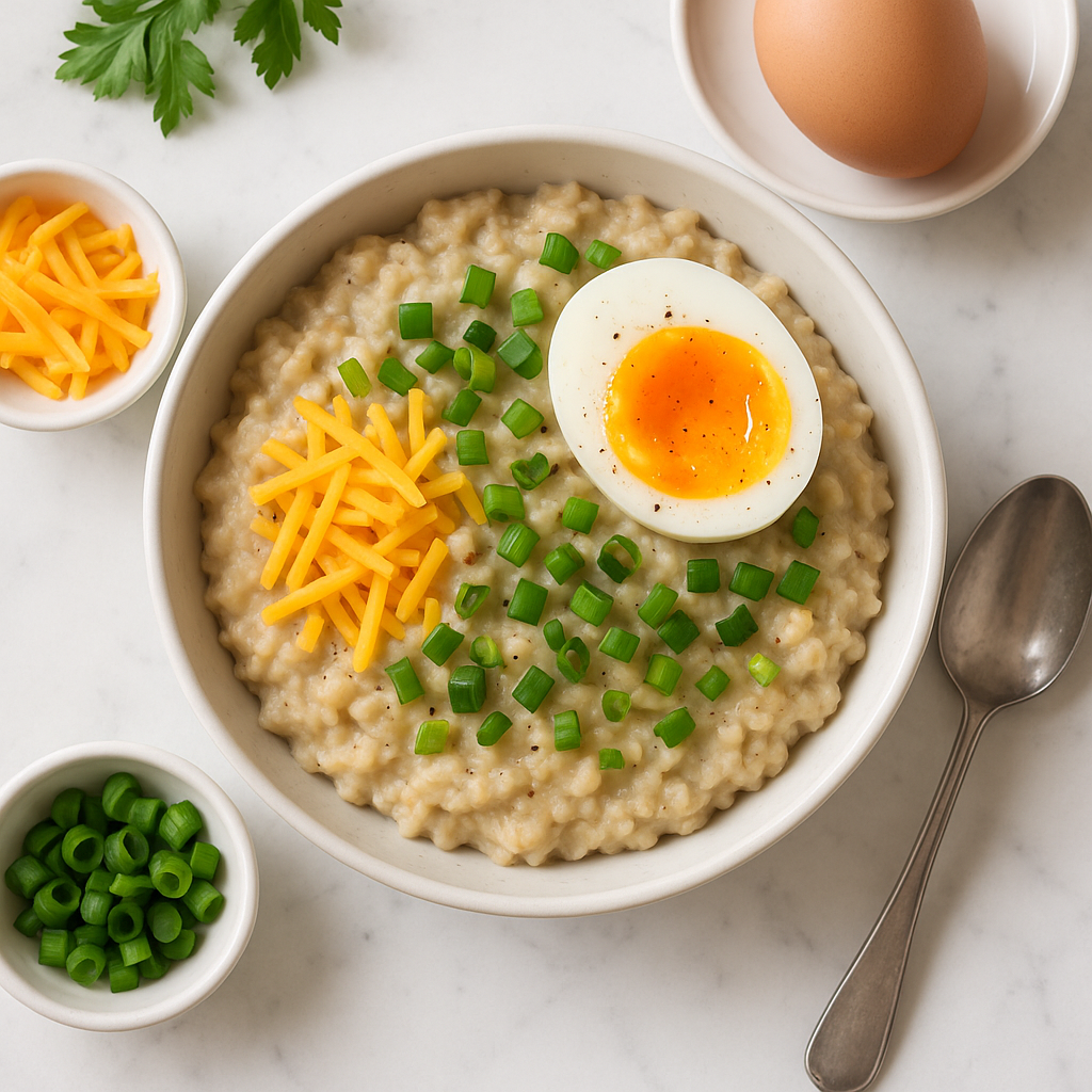Savory Oatmeal with Soft Boiled Egg and Cheddar