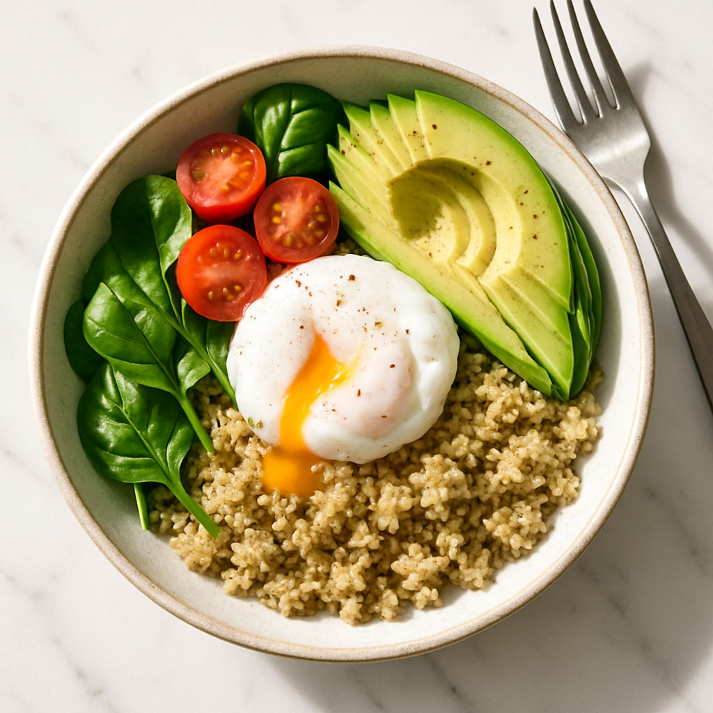 Savory Quinoa Breakfast Bowl with Poached Egg and Avocado
