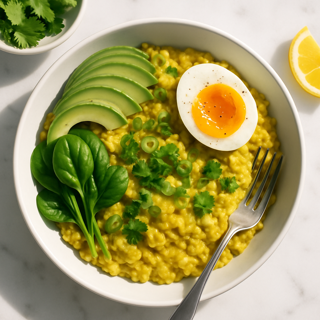 Savory Turmeric Oatmeal with Soft Boiled Egg