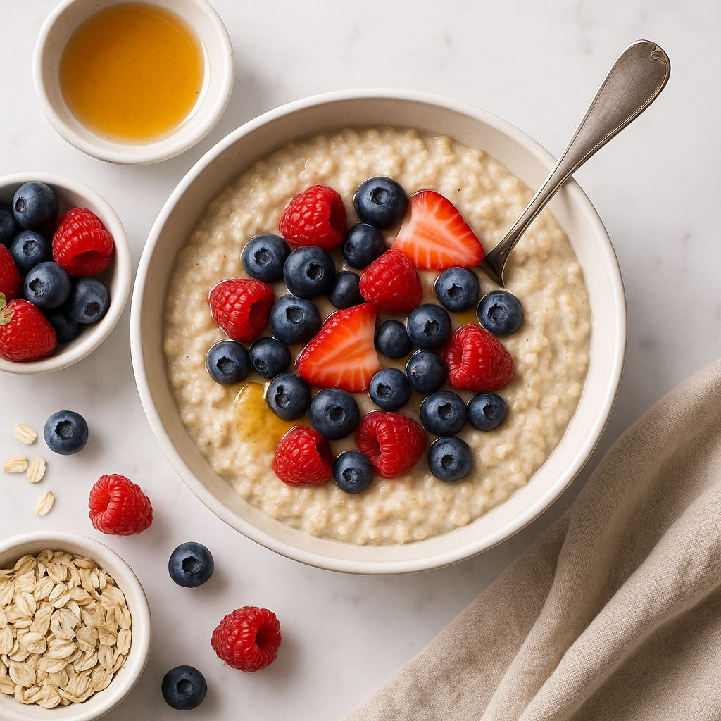 Scottish Porridge with Honey and Fresh Berries (High-Protein, Low-Sugar)