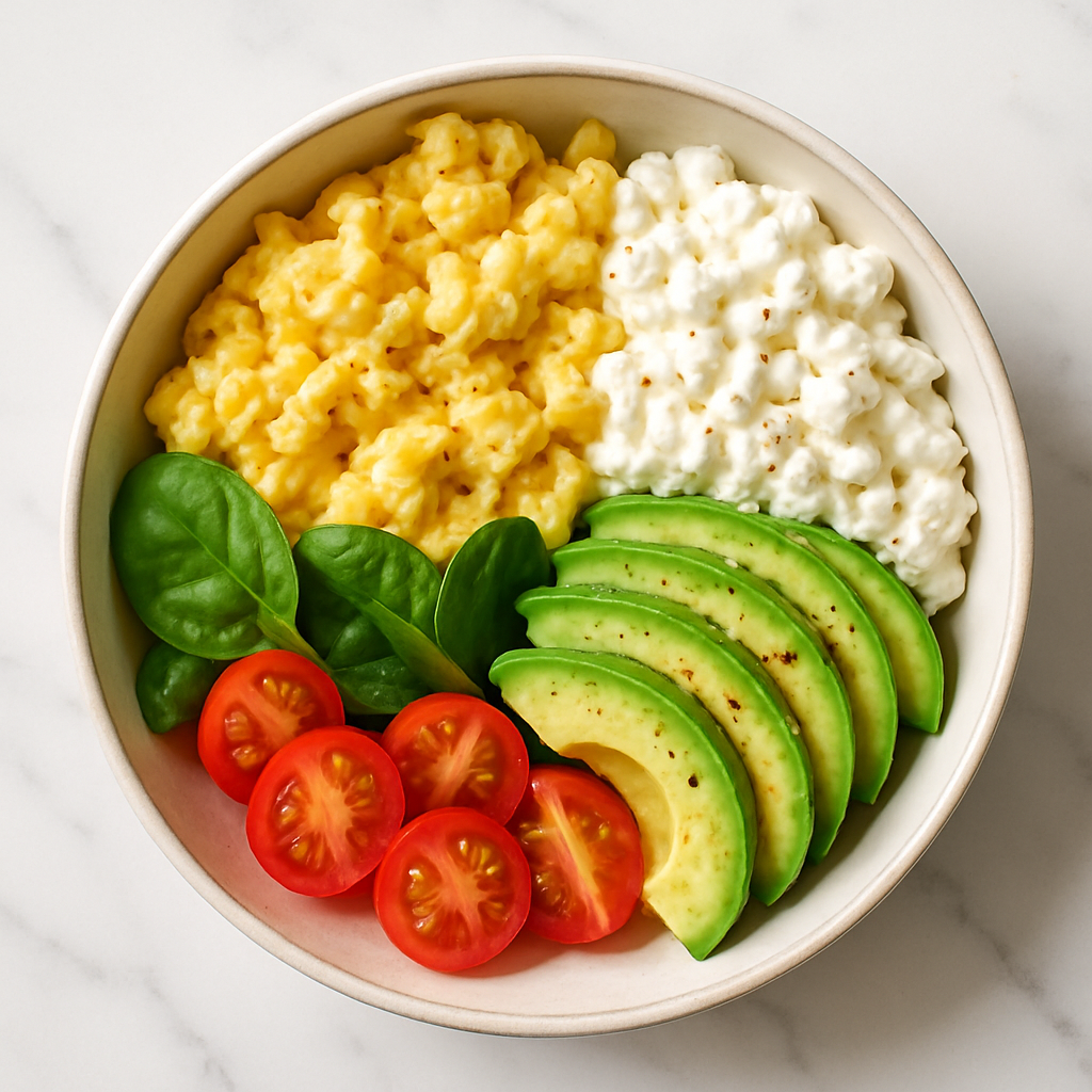 Scrambled Eggs with Cottage Cheese High Protein Breakfast Bowl