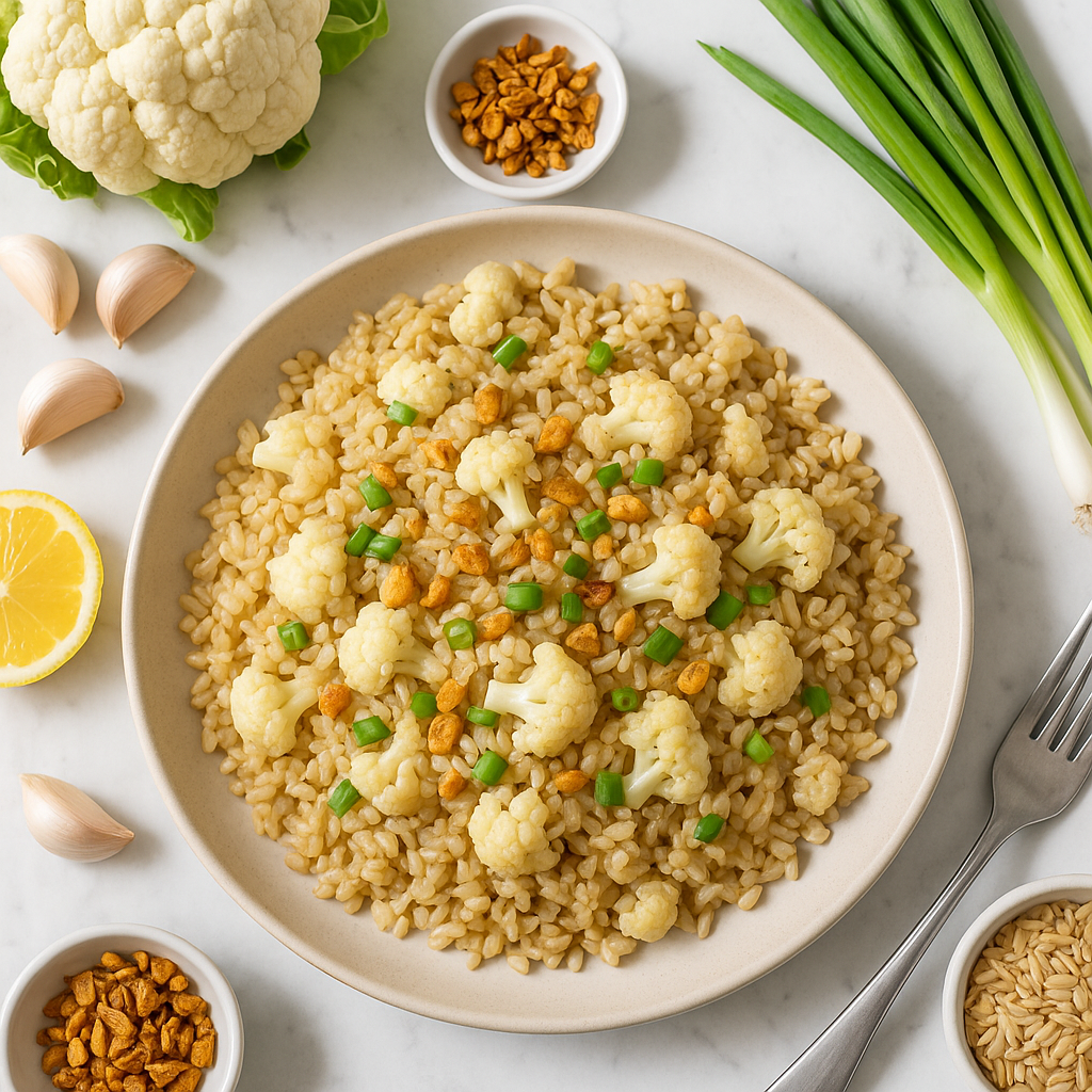 Sinangag Filipino Garlic Fried Rice Recipe with Cauliflower and Brown Rice