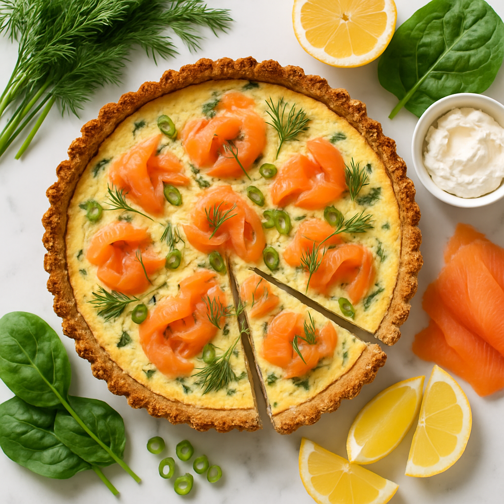 Smoked Salmon and Cream Cheese Breakfast Quiche with Almond Flour Crust