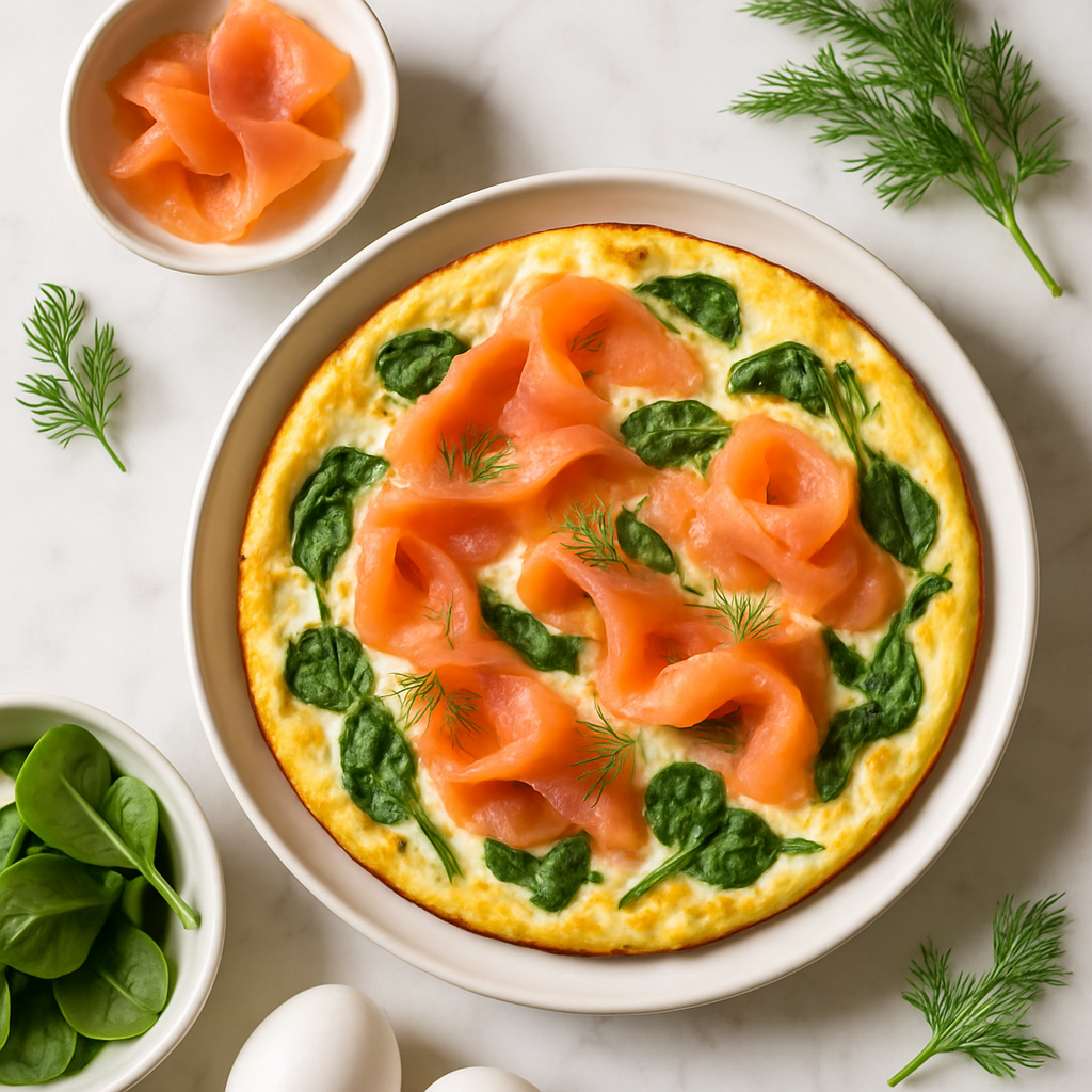 Smoked Salmon and Egg White Frittata Low Carb with Spinach and Dill