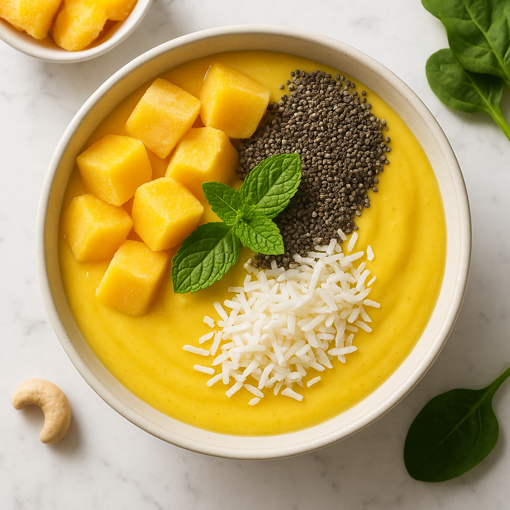 Smoothie Bowl with Frozen Mango and Chia Seeds (High-Protein Tropical Bowl)