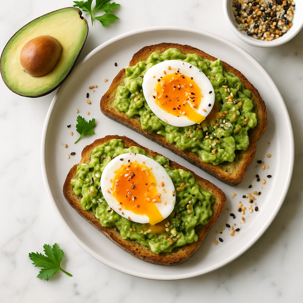 Soft Boiled Eggs on Avocado Toast with Everything Bagel Seasoning