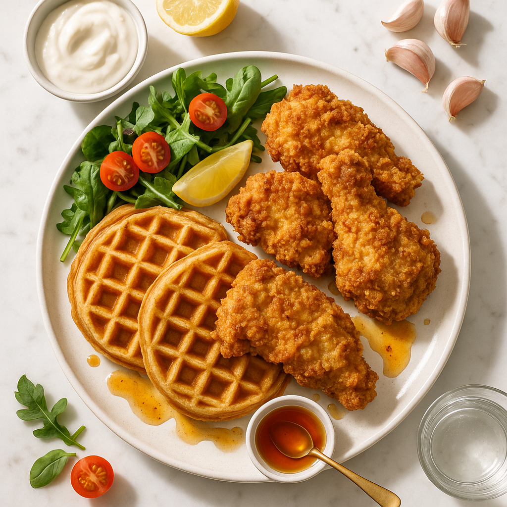 Southern Style Chicken and Waffles with Hot Honey (High-Protein, Lightened Up)
