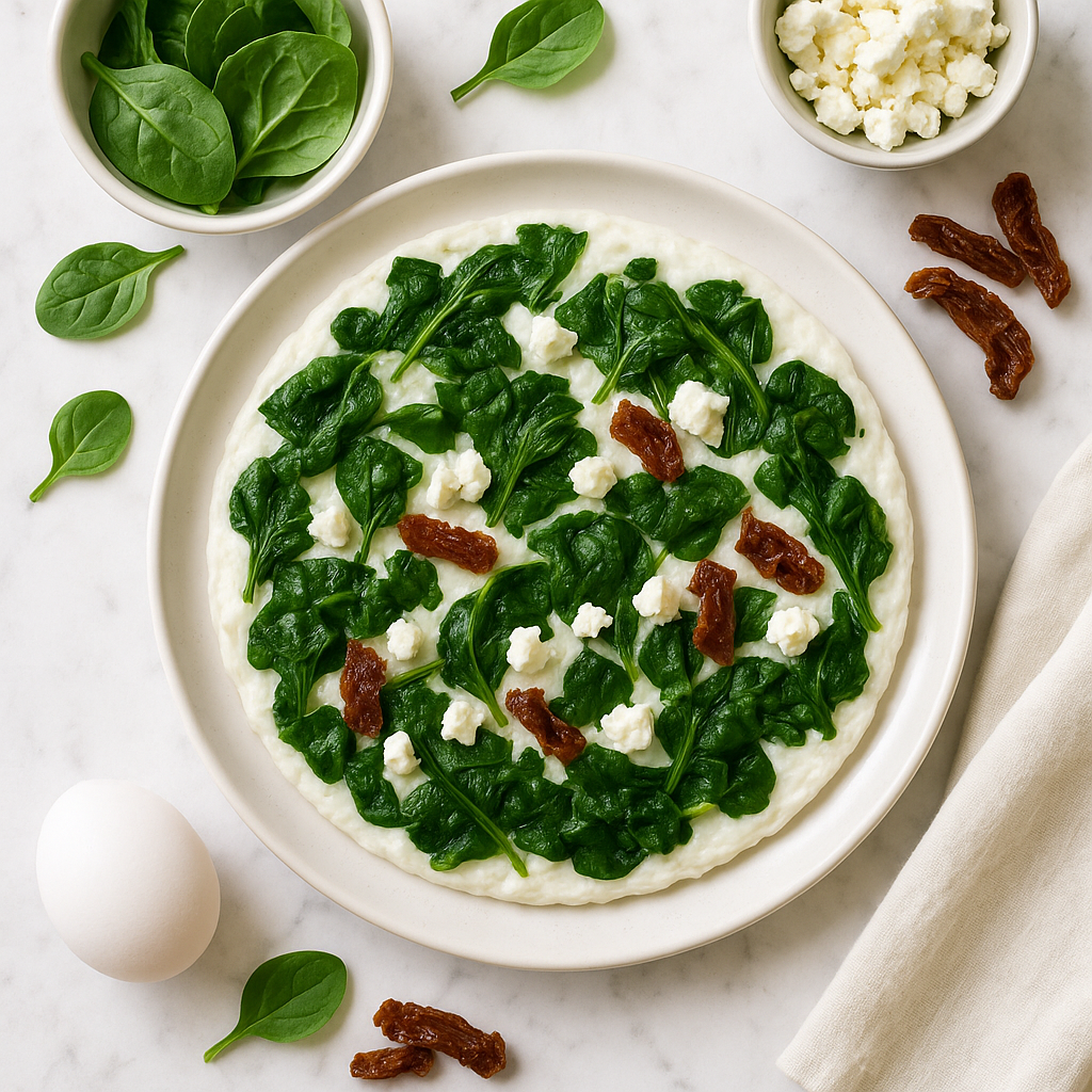 Spinach and Egg White Omelette with Feta Cheese and Sun-Dried Tomatoes