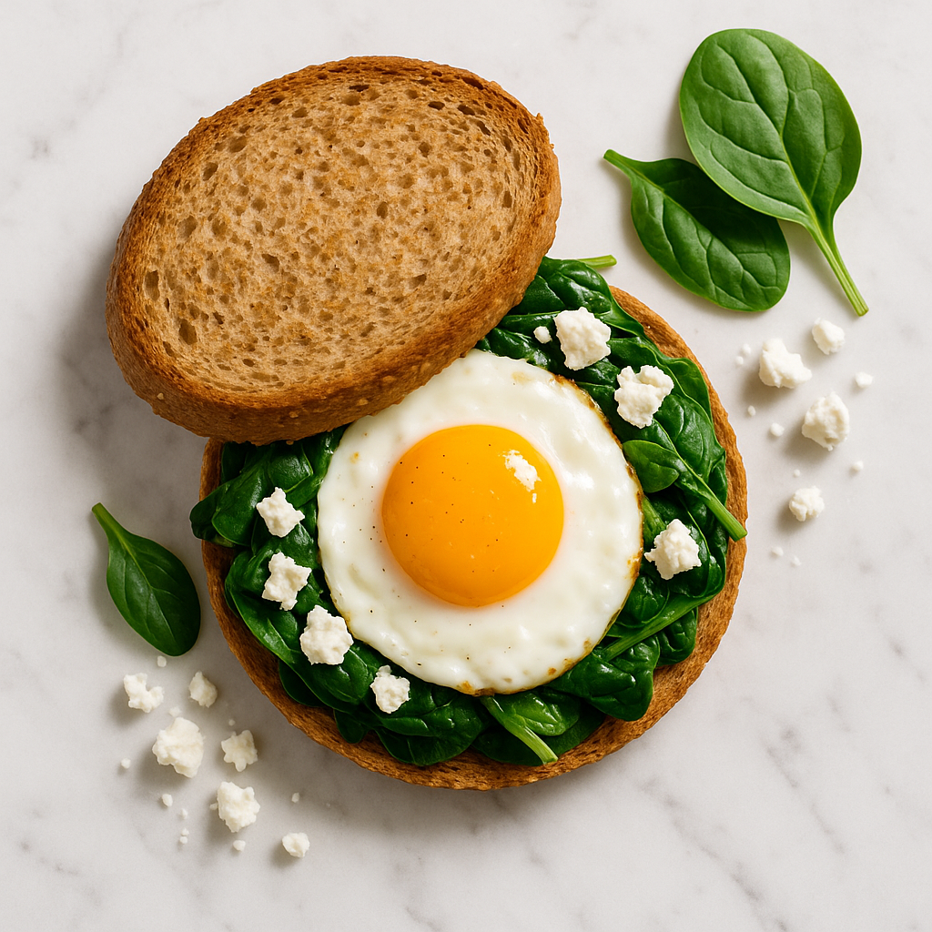 Spinach Feta and Egg Breakfast Sandwich on Whole Wheat