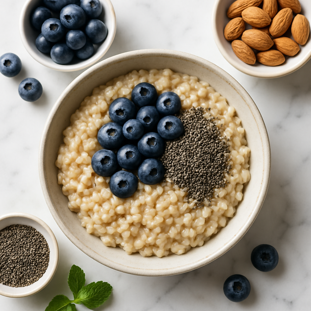 Steel Cut Oats with Blueberries and Chia Seeds (High-Protein Bowl)