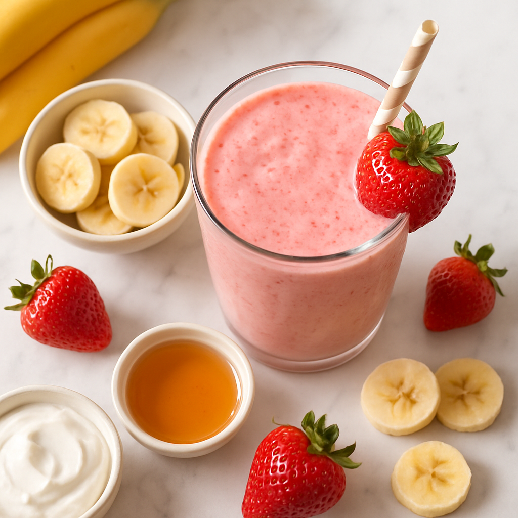 Strawberry Banana Smoothie with Greek Yogurt and Honey