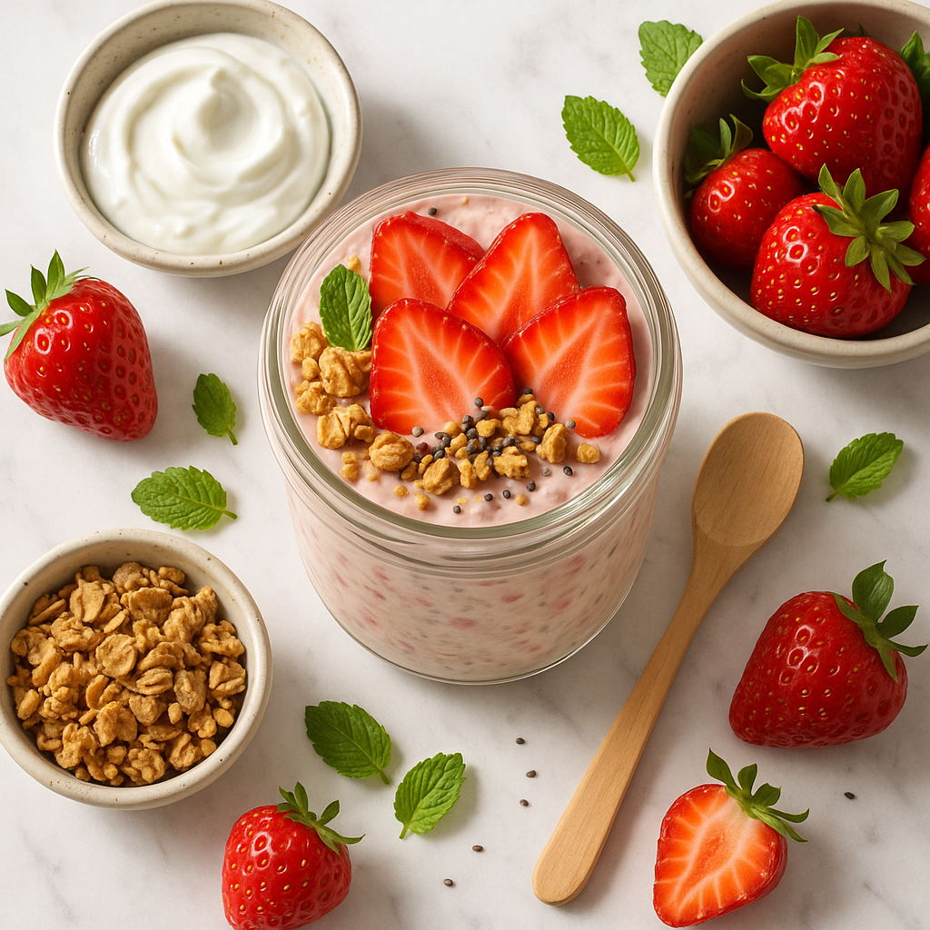 Strawberry Cheesecake Overnight Oats (Healthy High-Protein Version)