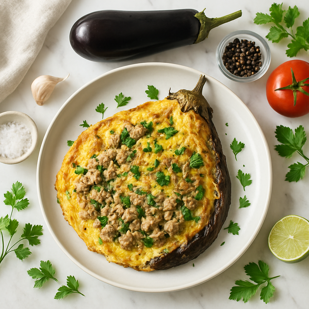 Tortang Talong Filipino Eggplant Omelette Low Calorie with Turkey and Herbs
