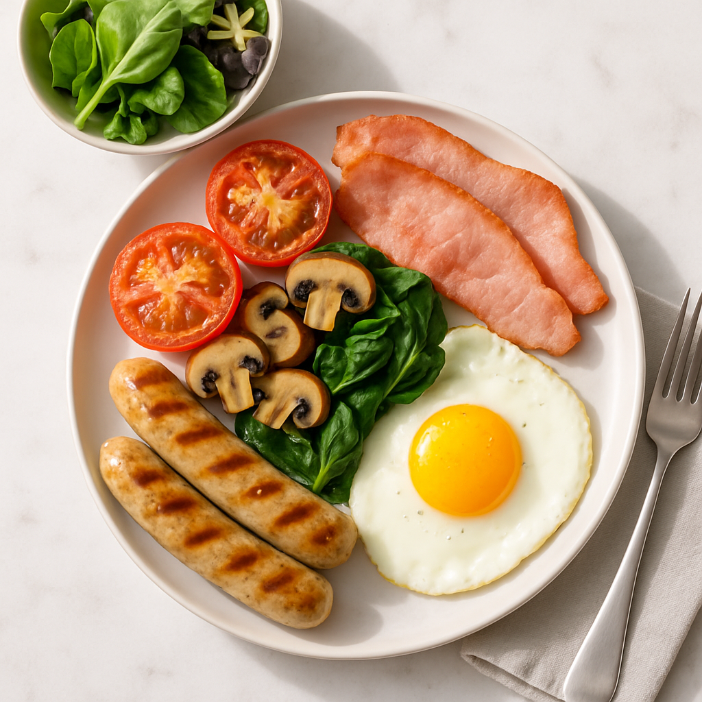 Traditional Irish Fry Up with Grilled Tomatoes and Mushrooms (Healthy Version)