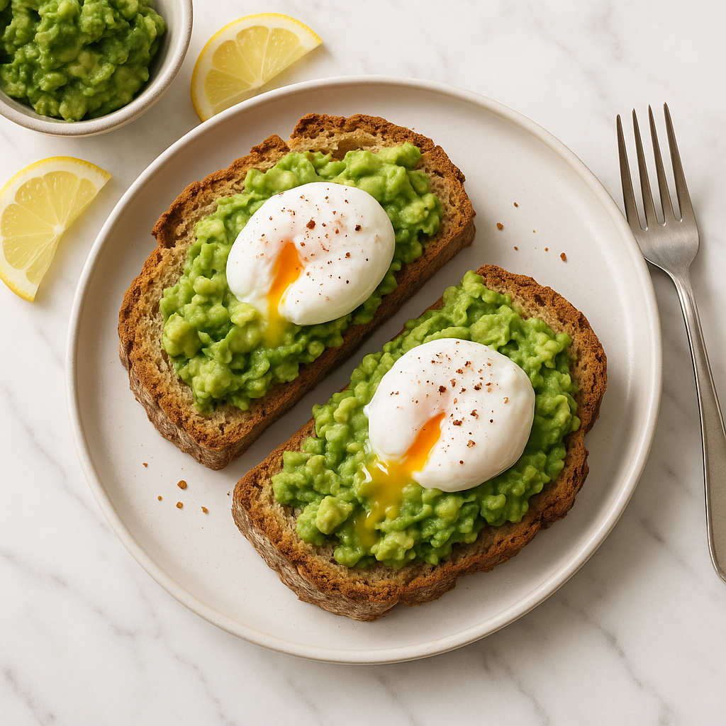 Traditional Irish Soda Bread Breakfast Toast with Smashed Avocado and Poached Eggs
